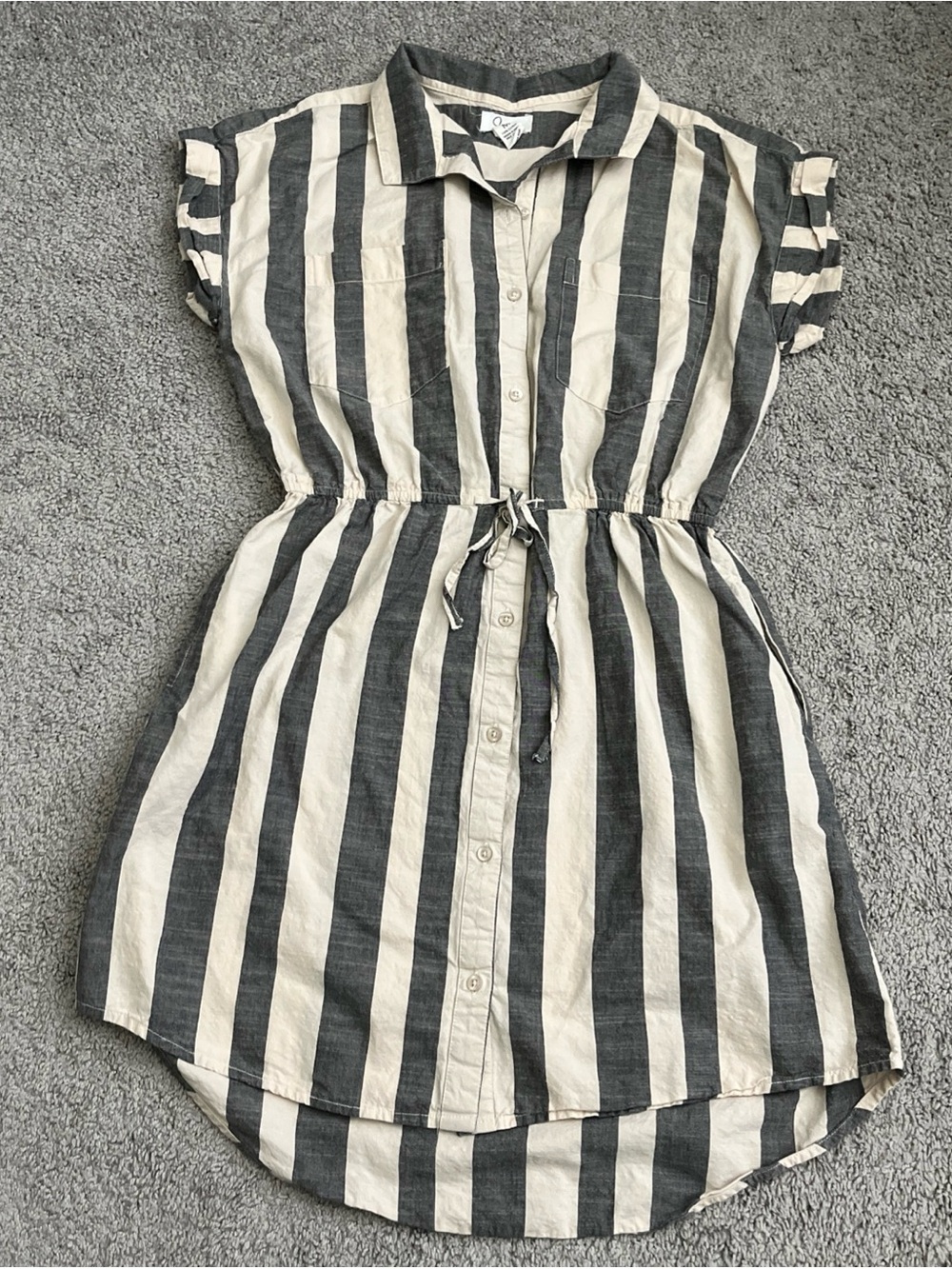 Japna Gray & Tan Striped Shirt Dress With Pockets Size M
